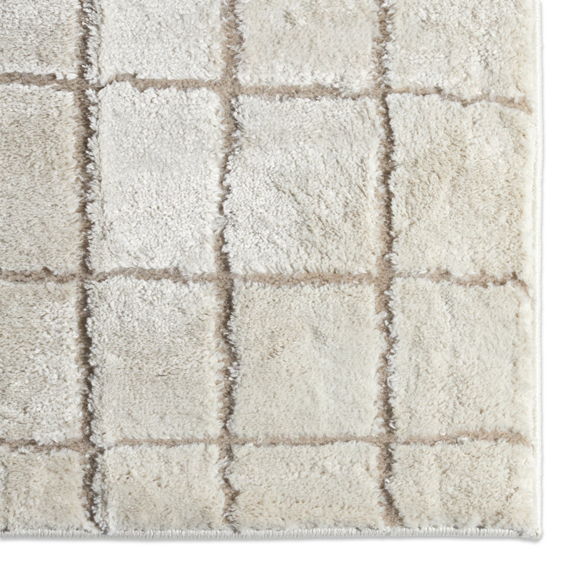 Tapis rayé blanc / brun clair Vibe par Latitude Run® Anton (9 pi 6 po x 13 pi 6 po), Rectangle 7 pi 6 po x 9 pi 6 po