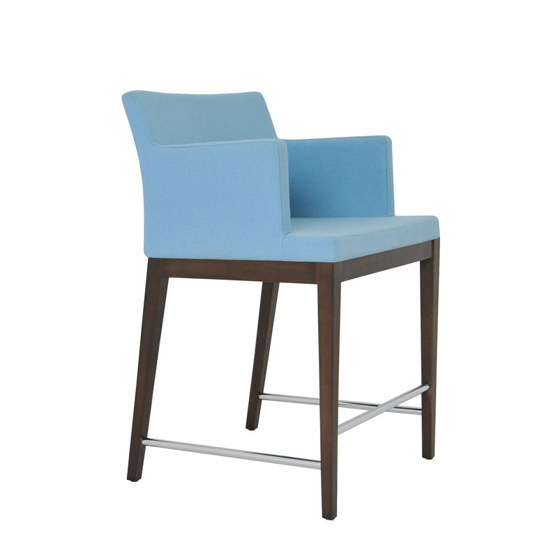 Soho Counter Stool, Walnut, Wool-Sky Blue, Counter Stool (24.5" Seat Height)