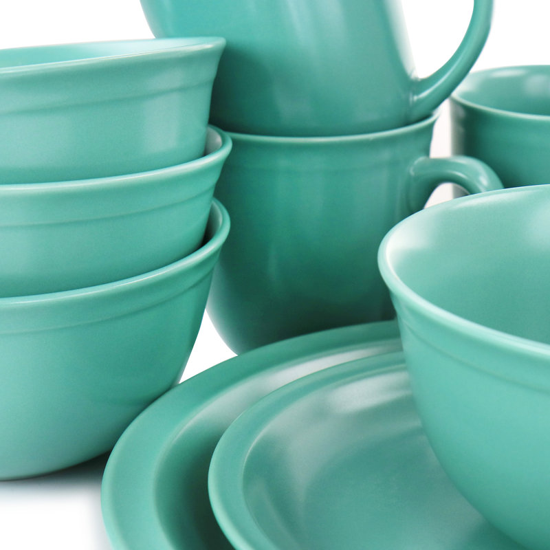 Keymoni Stoneware Dinnerware Set 16 Piece - Service for 4, Green