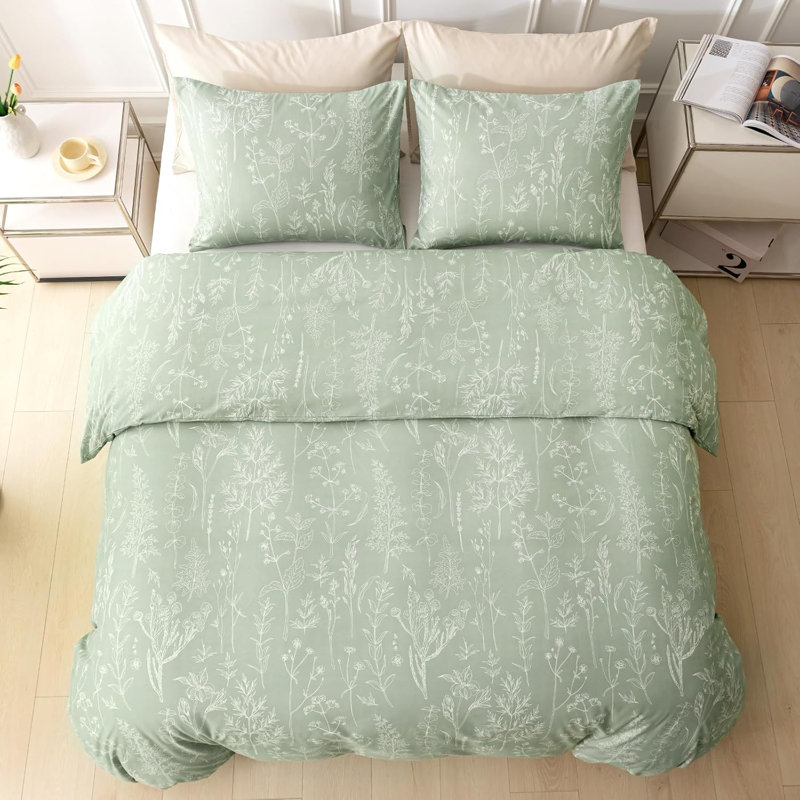 Microfiber Floral Duvet Cover with Pillowcases Included