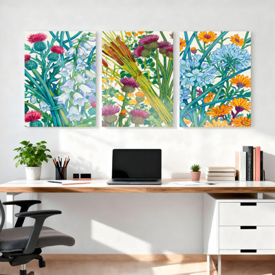 Ensemble de 3 tableaux muraux sur toile représentant un bouquet de fleurs de jardin, pour la décoration du salon, de la chambre et de la maison.