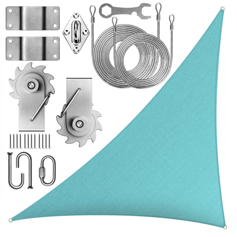 Pare-soleil triangulaire droit Colourtree avec ensemble de treuil d'installation, Turquoise, 20 pi x 20 pi x 28,3 pi