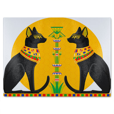 Illustration Of Egyptian Cats With Papyrus Glass Chopping Board