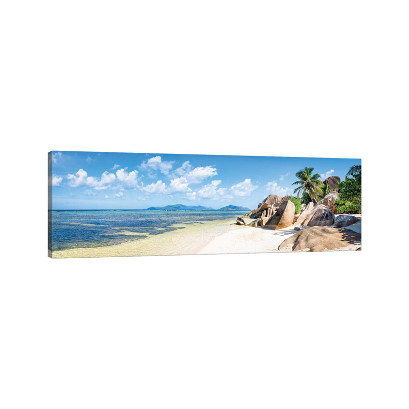 Panoramic View Of The Anse Source D'Argent Beach On The Island Of La Digue, Seychelles by Jan Becke - Wrapped Canvas Panoramic Print