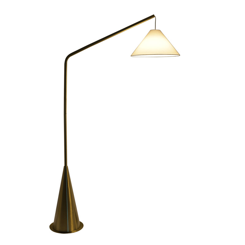 Lisbon Modern Brass Floor Lamp with On/Off Switch - White Fabric Shade & Coned Base for Living Room, Bedroom