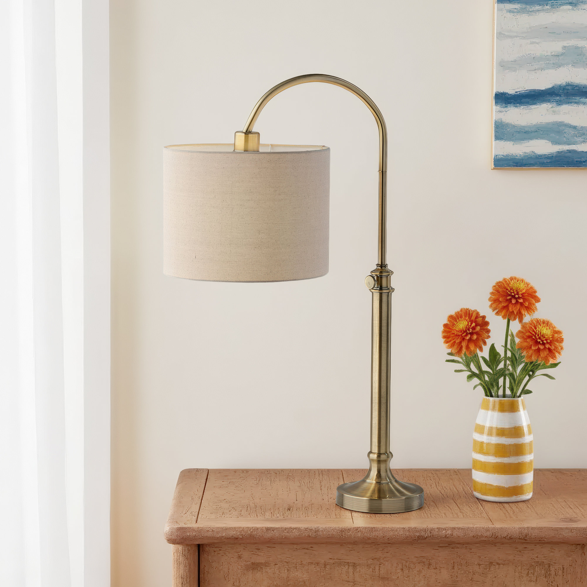 Slade Metal Arched Lamp, Antique Brass