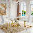 Marble Pattern Dining Table Set for 4,63'' White Rectangular Table with Gold Metal X-Shaped Frame and 4 White Leather Dining Chairs-579342462-601624235-601624237