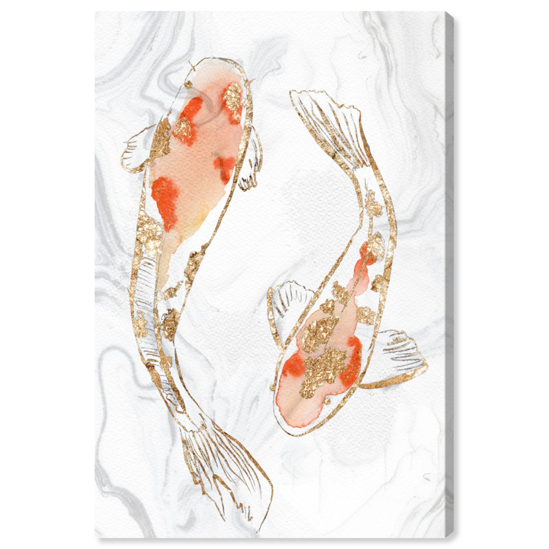 " Two Koi Fish Marble ", 36" H x 24" W, Wrapped Canvas