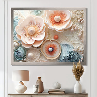 «Blue and White Coral Underwater Bouquet I - Coastal Coral Under Water», reproduction sur toile encadrée