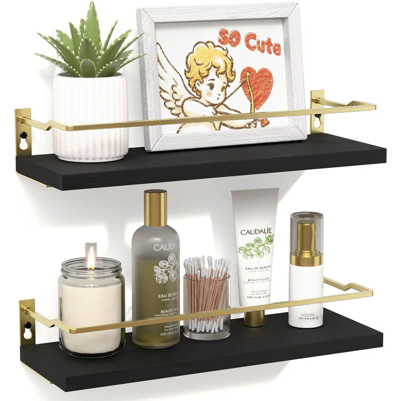 Haddam Bathroom Shelves, Black/Gold, 2