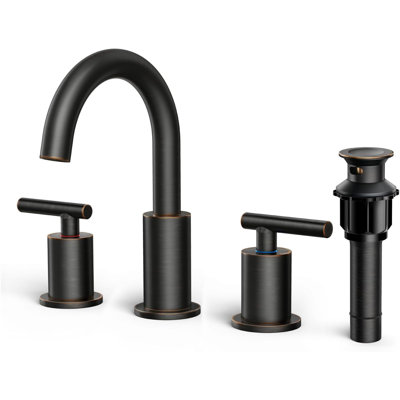 Robinet de salle de bain 8 po à 2 poignées avec installation à 3 trous, bonde escamotable, conduites d'alimentation de 24 po et pivotant à 360 ° pour les lavabos de 6 po à 12 po