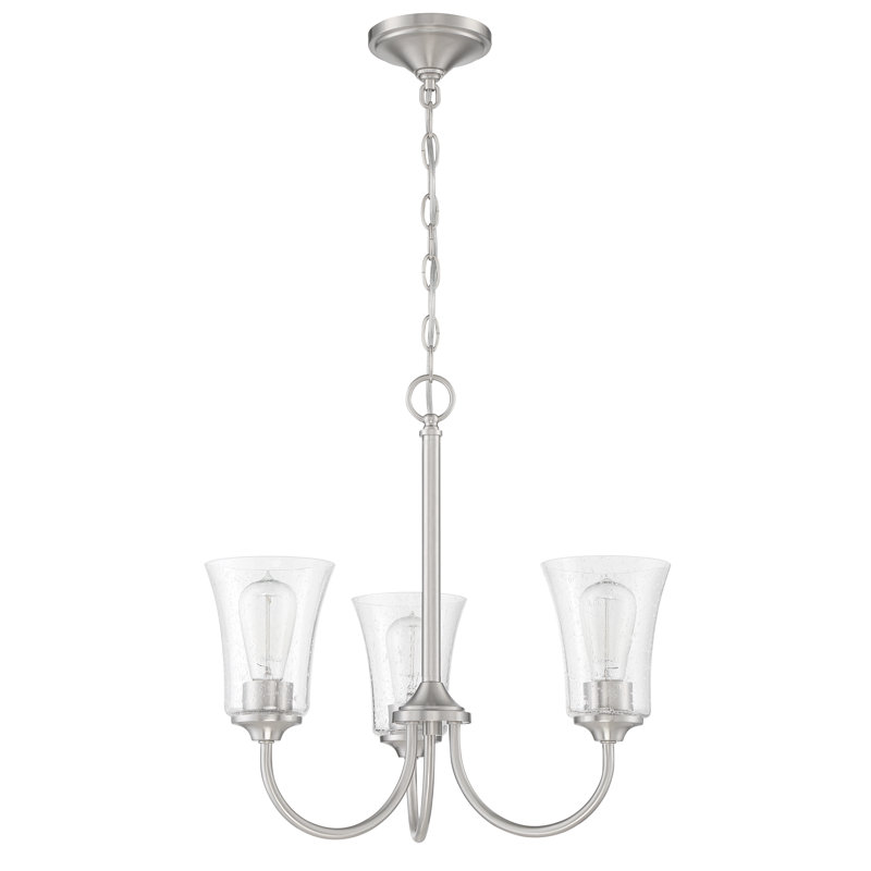 Lustre traditionnelle à 3 lumières statement Whittington, Martelée transparente, Nickel poli brossé