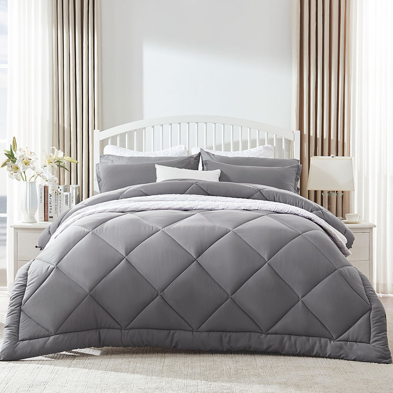 Polyester Box Stitch Comforter, Full Comforter, Gray