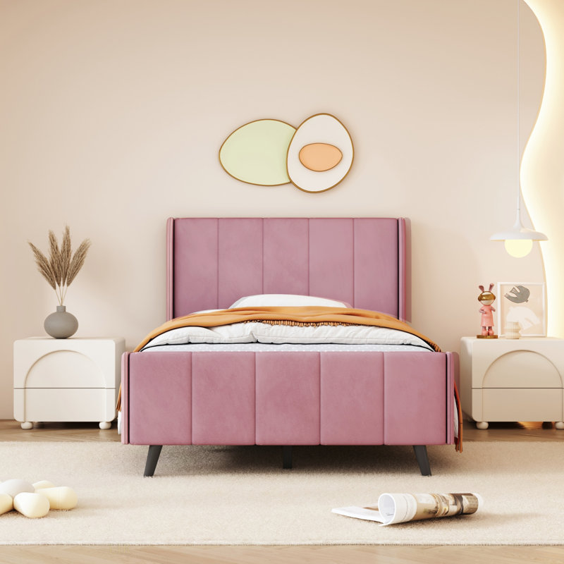Lit plateforme en velours, Simple, Rose