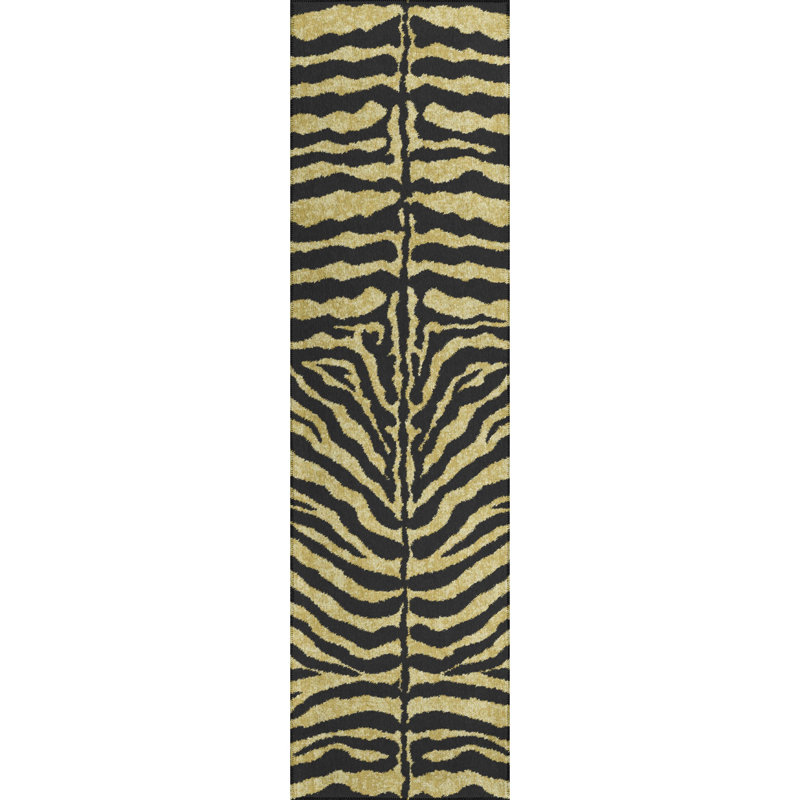 Tapis doré à motif animalier, Tapis de couloir 2 pi 3 po x 7 pi 6 po