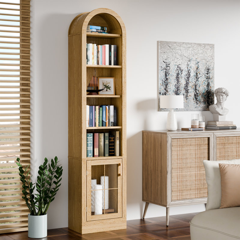 Slim Storage Cabinet With Door, Arched Top Freestanding Linen Tower, 5-Tier Narrow Organizer For Bathroom, Bedroom, Hallway