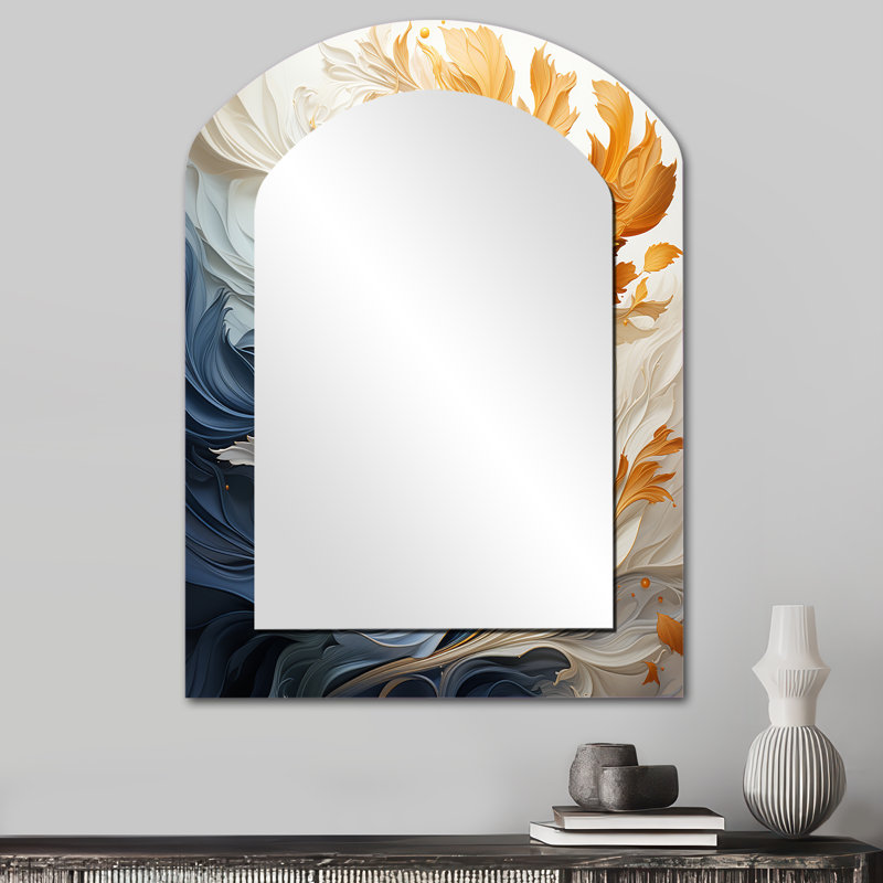 Vague d'ornement rétro vintage bleu et orange - miroir mural orange moderne, 34 po x 25 po
