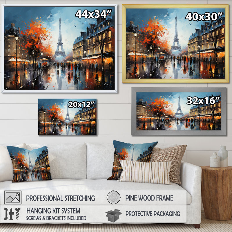 Marguerites City Paris Popart Eiffel - impression, H 16 po x l 32 po x P 1 po, Cadre flottant noir