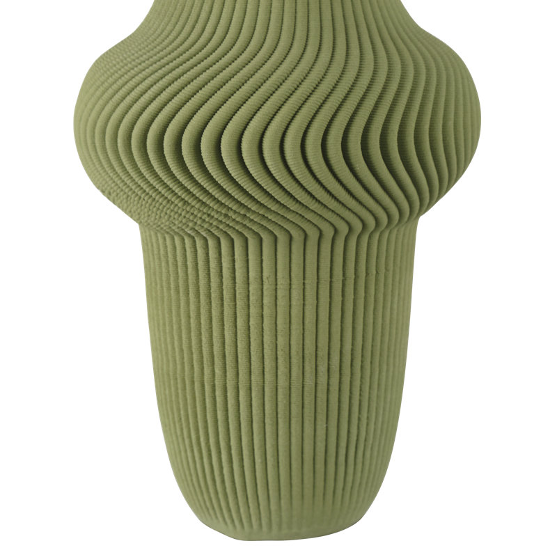 Green Plisse Vase, 14.25" H x 8.5'' W x 8.5'' D
