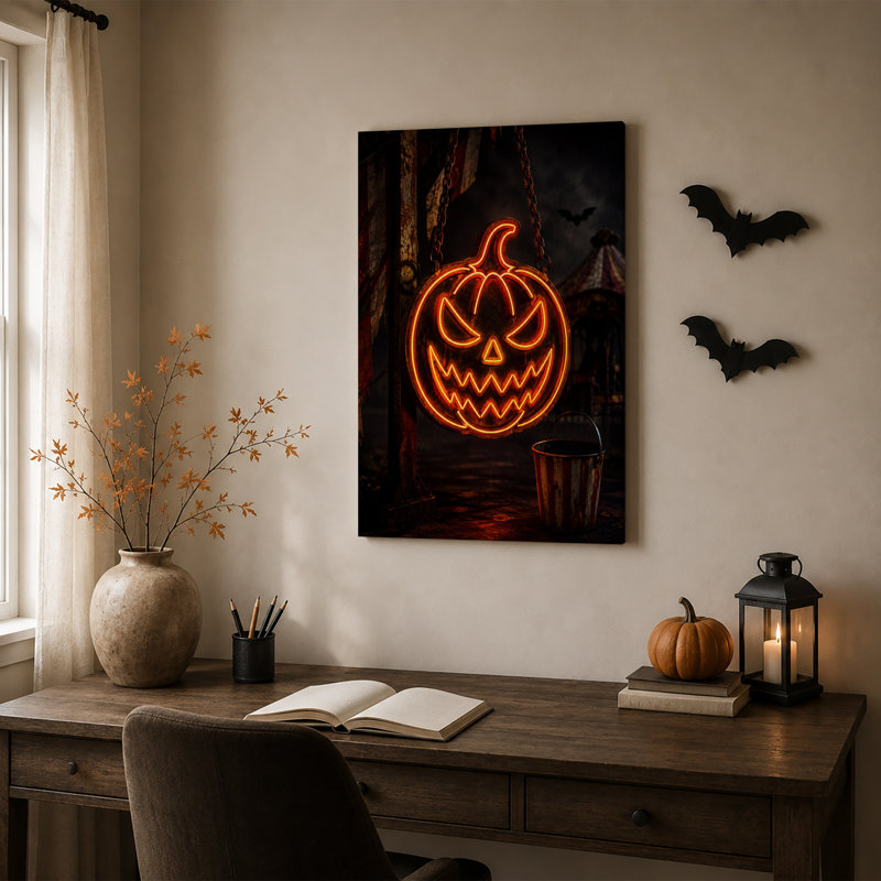 Art mural sur toile Glow Neon Pumpkin, 30"H x 20"W