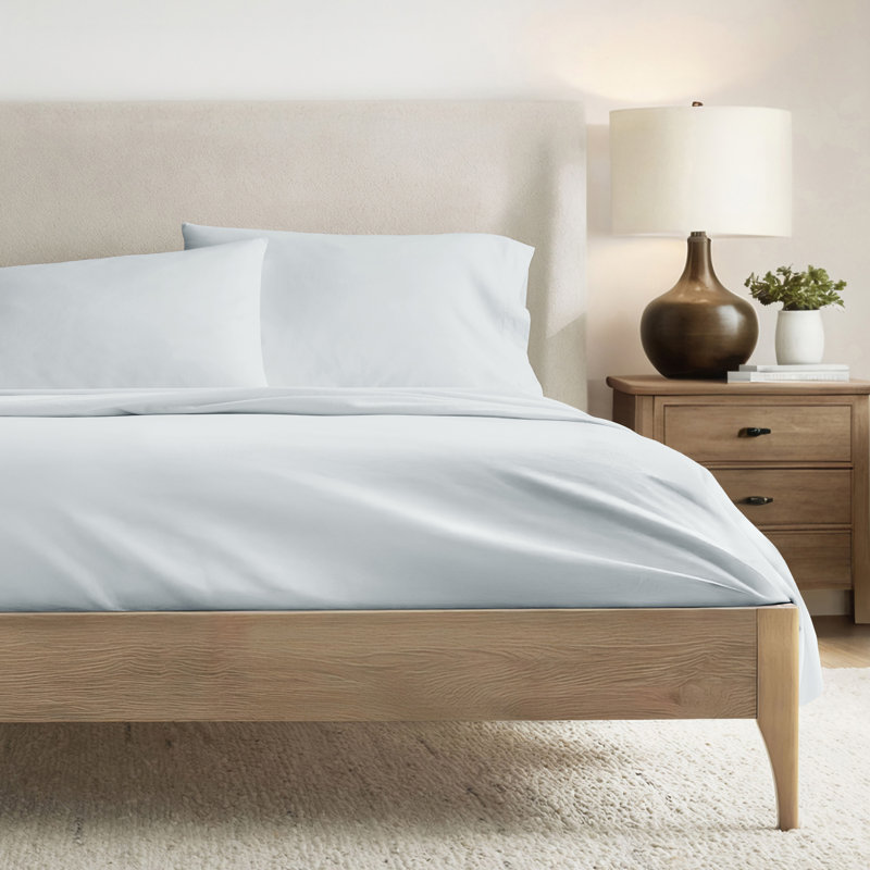 Ensemble de draps 100% coton percale brossé et délavé 4 pièces, Ensemble de draps pour lit double avec 2 taies d'o