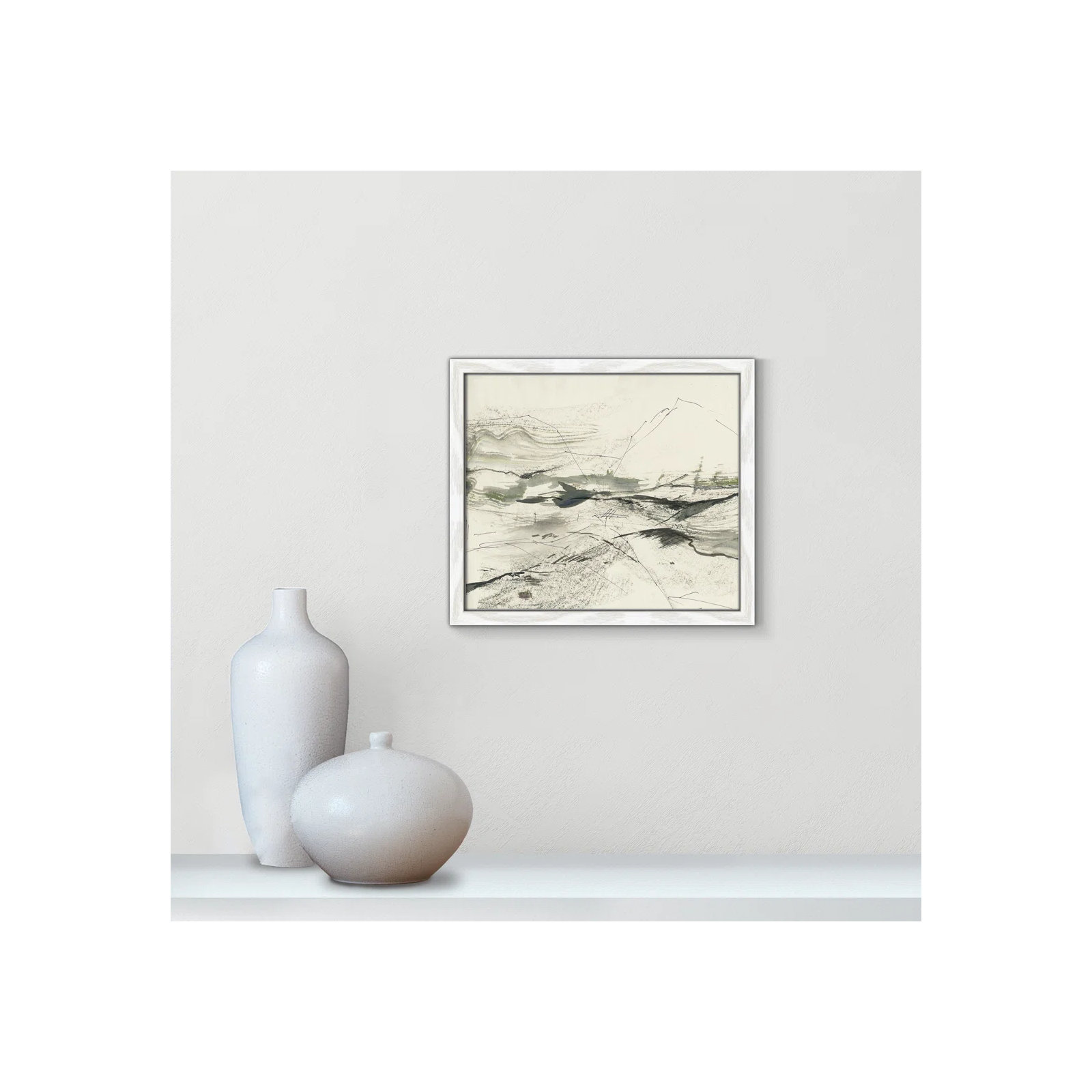 Green Sketches by PI Studio, No Mat, White Slim Picture Framed, 13" H x 15" W x 0.75" D