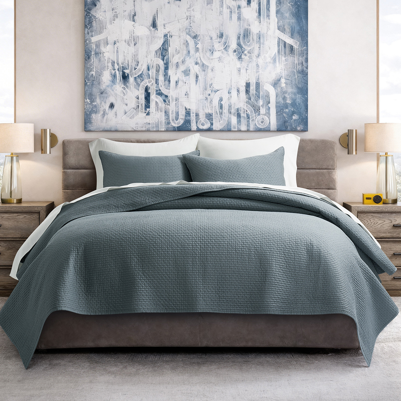 Cotton Sateen Quilt Set, Dusk Blue, Queen Quilt + 2 Standard Shams