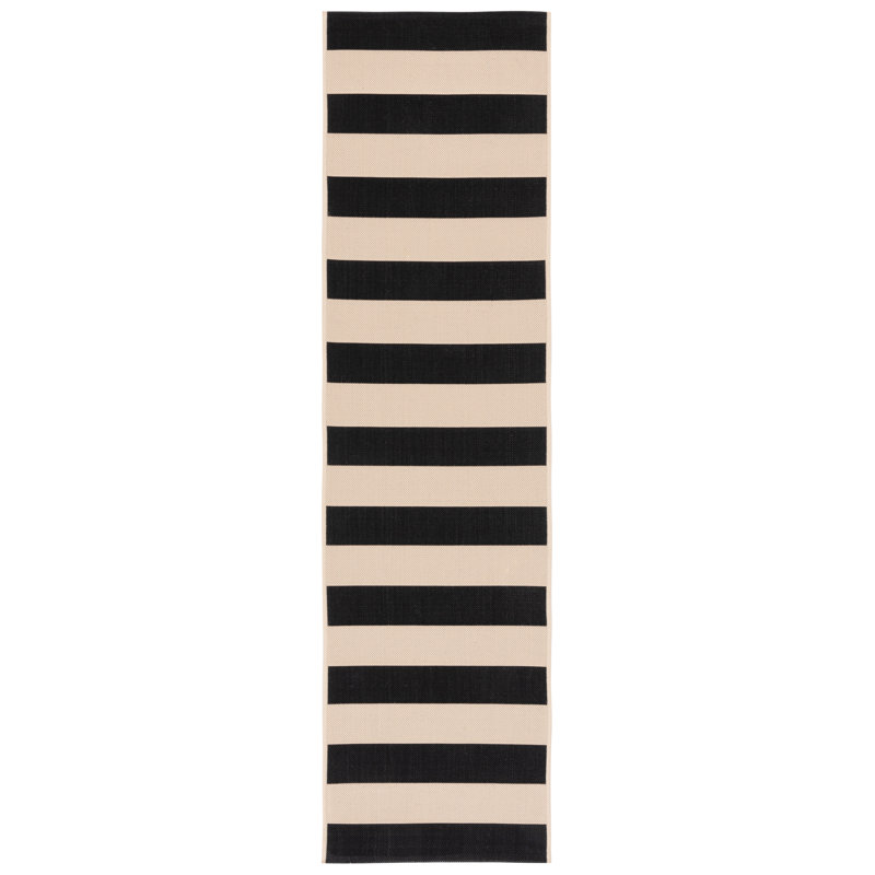 Tapis rayé beige / noir intérieur / extérieur Mestas, Tapis de couloir 2 pi 3 po x 12 pi