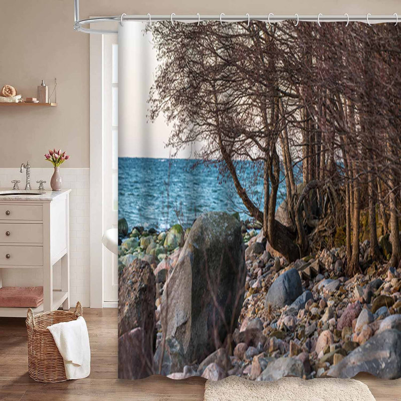 Trees Beach Amazing Beautiful Blue Coast Green Island, paysage naturel avec 12 crochets, L 72 po x l 72 po
