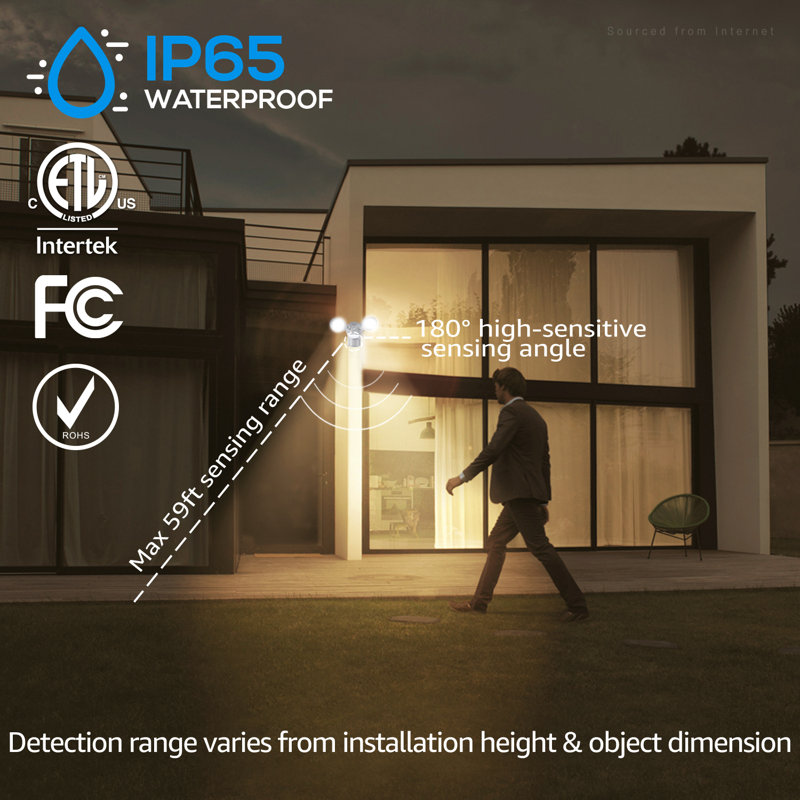 25W (150W Eqv.) LED Security Lights, 3000K Warm White, Dual-head Outdoor Flood Light, Motion Sensor/Dusk to Dawn, 2500lm, White