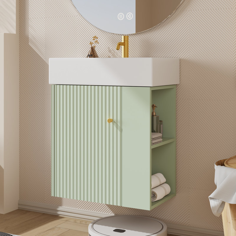 Meuble-lavabo flottant simple 21,6 po avec dessus Lynice, Vert, Doré