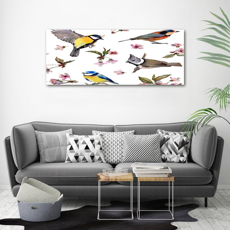 Birds Cherry Blossoms - No Frame Print on Canvas