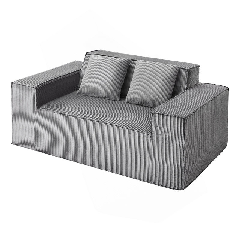 Canapé-causeuse, canapé de 63 pouces à 2 sièges pour le salon, petit canapé moderne en velours côtelé avec ressorts ensachés, coussins moelleux, causeuse confortable pour chambre à coucher, bureau ou appartement, sans assemblage requis, gris