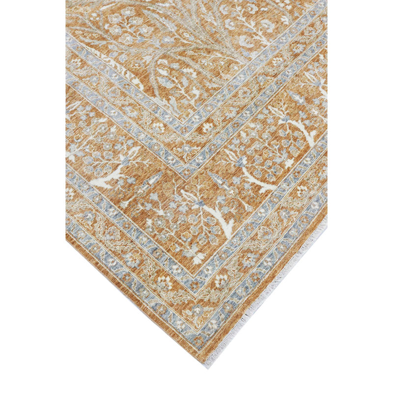 Hand Knotted Wool Area Rug in Rust, Rectangle 5' x 8'