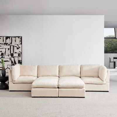 Modular Sofa With Ottoman, Filled With Down , Soft Linen Fabric
