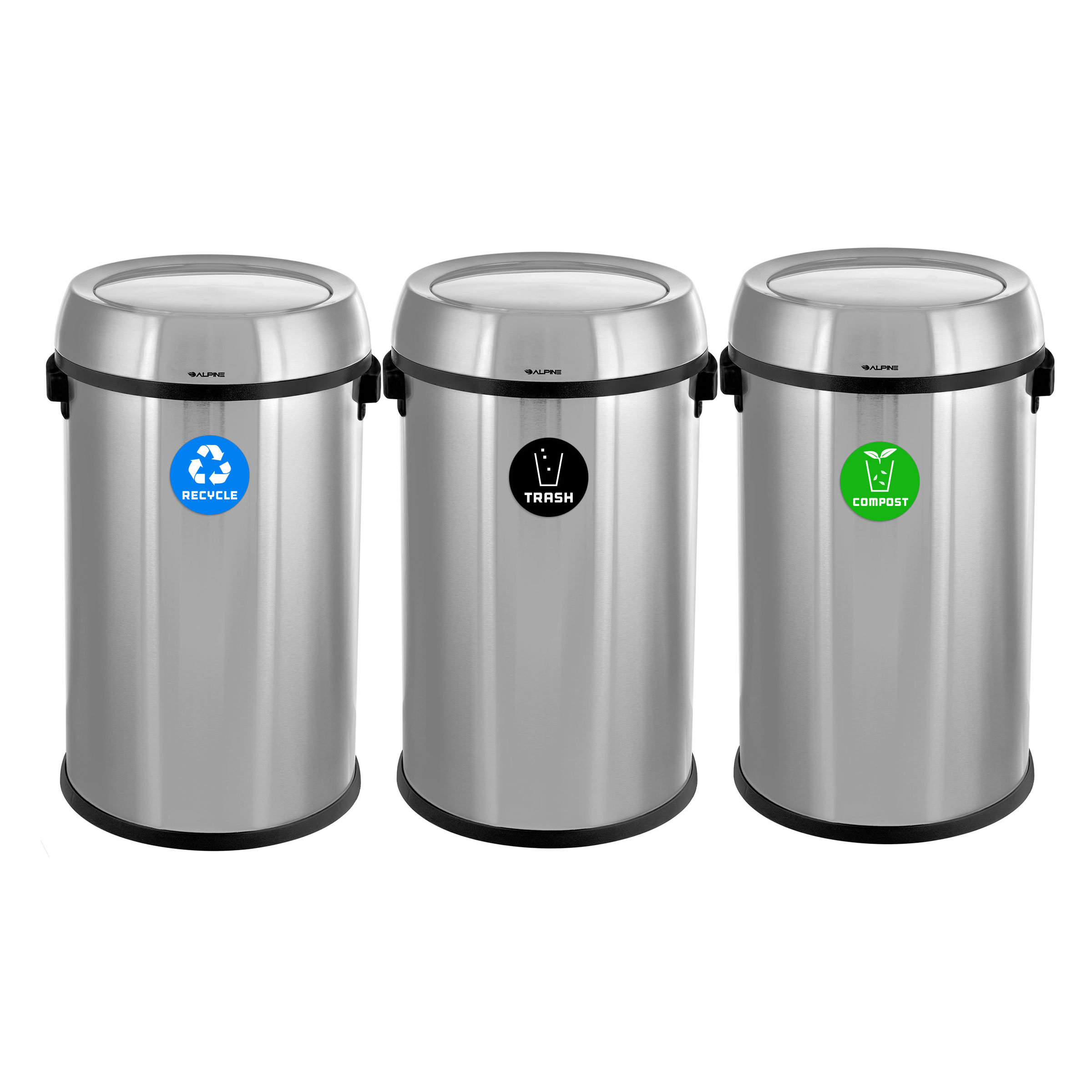 Alpine Industries 17-Gallon Stainless Steel Trash Can with Swing Lid