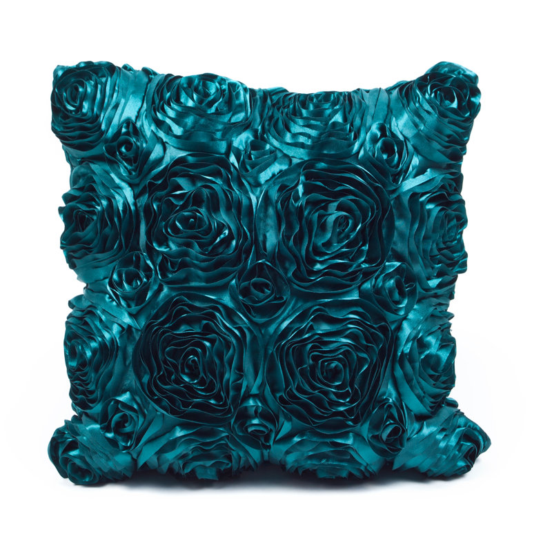 Rose Square Pillow Cover & Insert, Teal