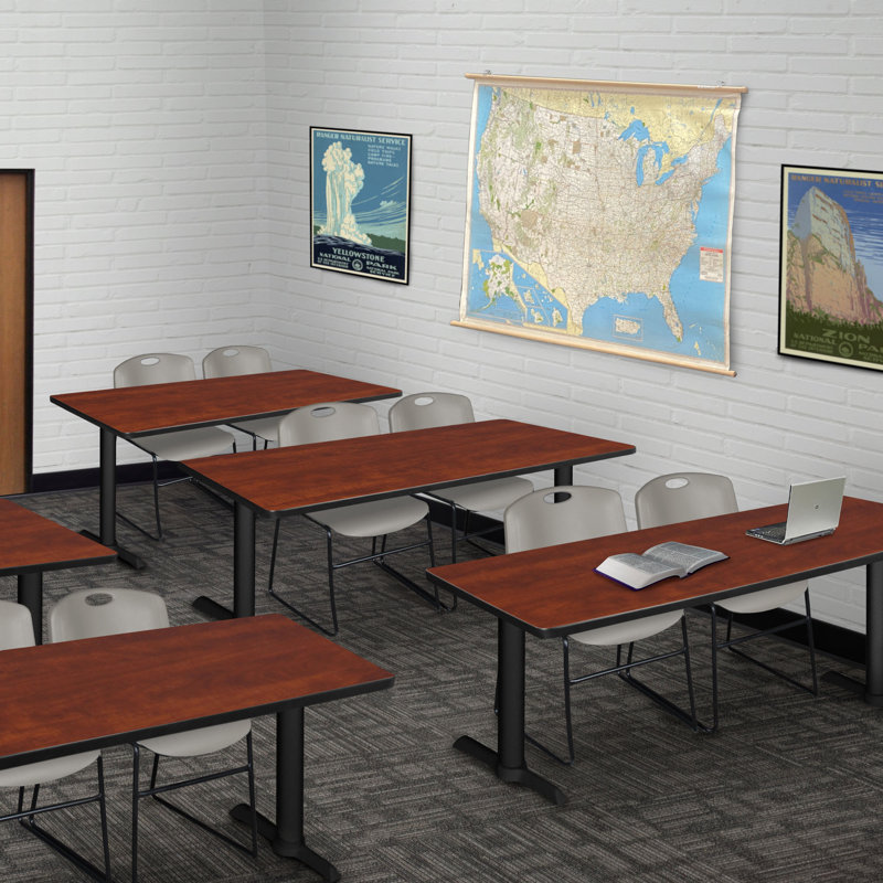 Neyland Cain T-Base training table and 2 Zeng stackable chairs, Cerisier, Gris, L 60 po x P 24 po