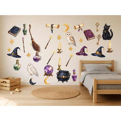 Wizard Academy Wall Decals, Set of 35 Peel and Stick Nursery Wall Stickers, Satin Finish Removable Kids Room Wall Art, 20"W x 20"H (50 x 50 cm)
