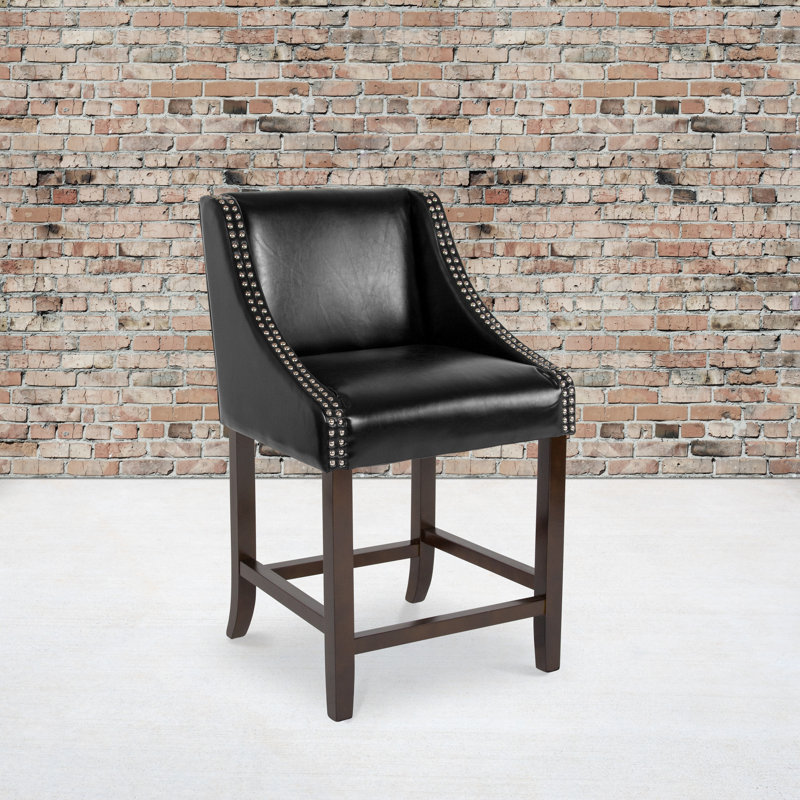 Desaria Transitional Barstool with Accent Nail Trim, Black, 24" Counter Stool