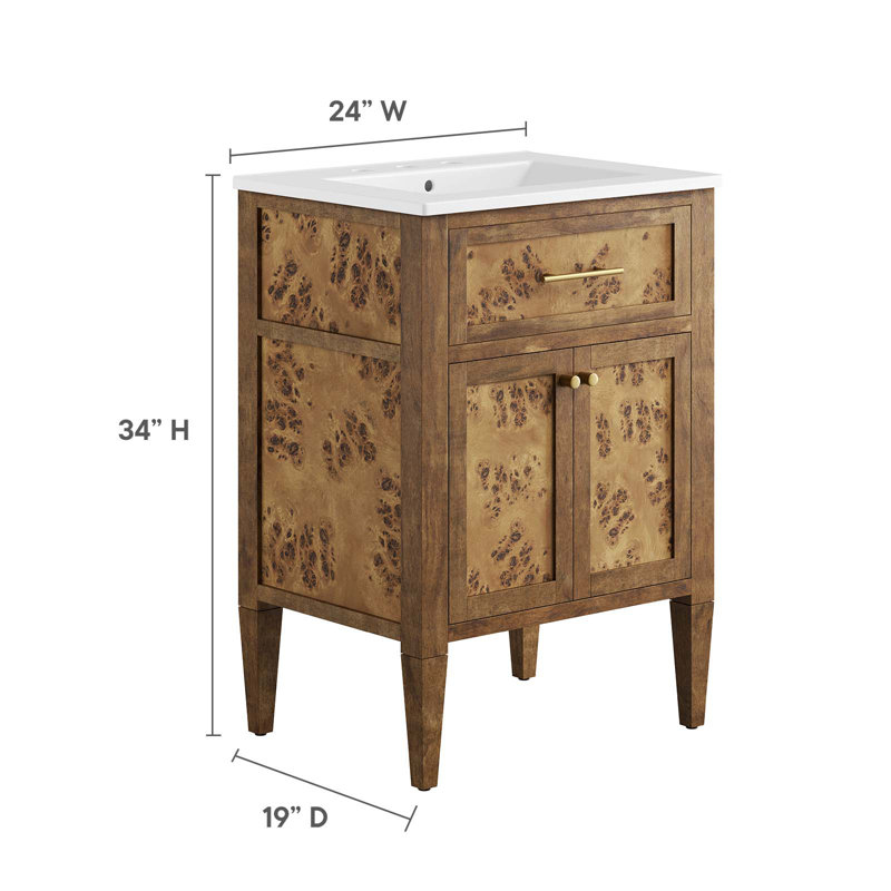 Modway Elysian Single Bathroom Vanity with Top, White, Brown