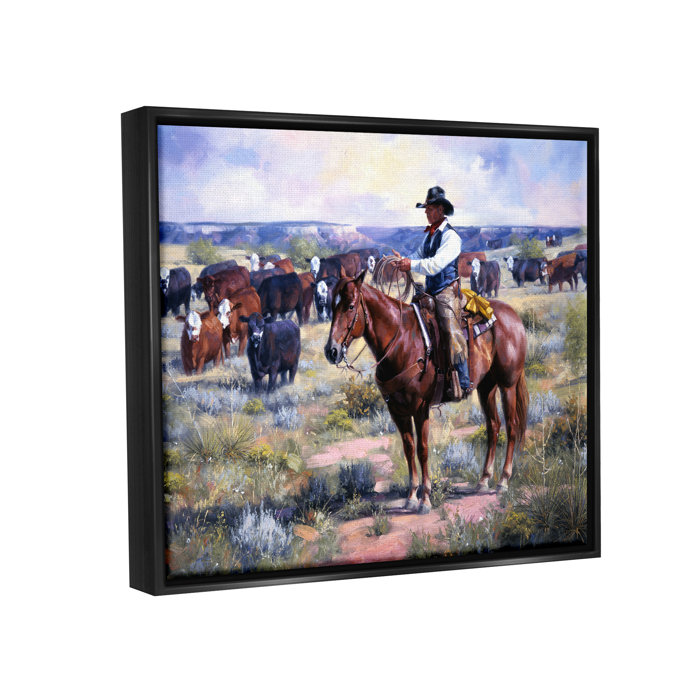 Foundry Select Cowboy Herding Cattle Ranch Framed On Canvas by Jack ...
