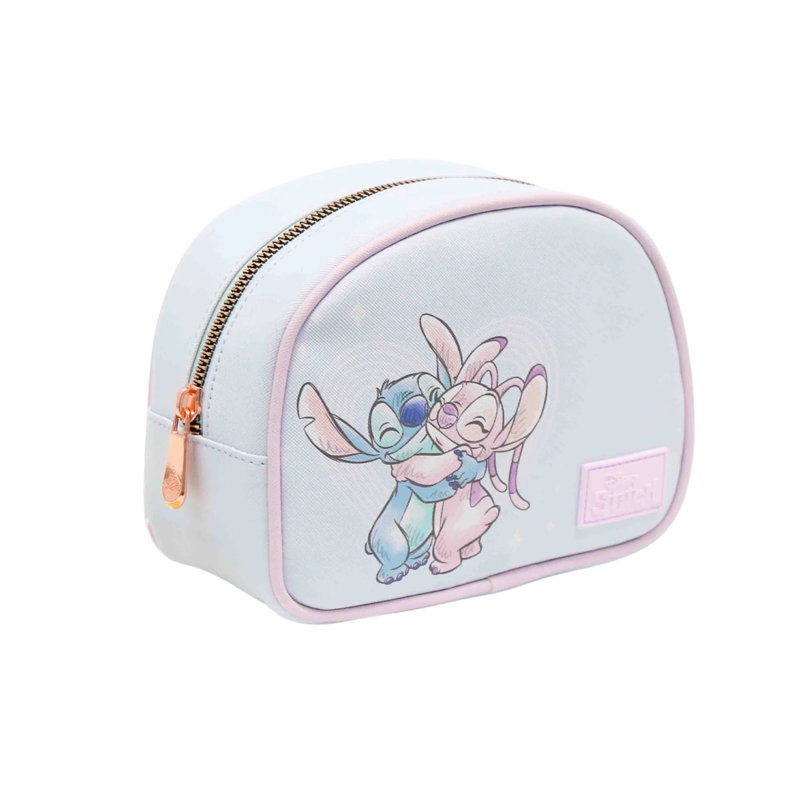 Trousse à maquillage Stitch Love Bugs pour femme, simili cuir saffiano 