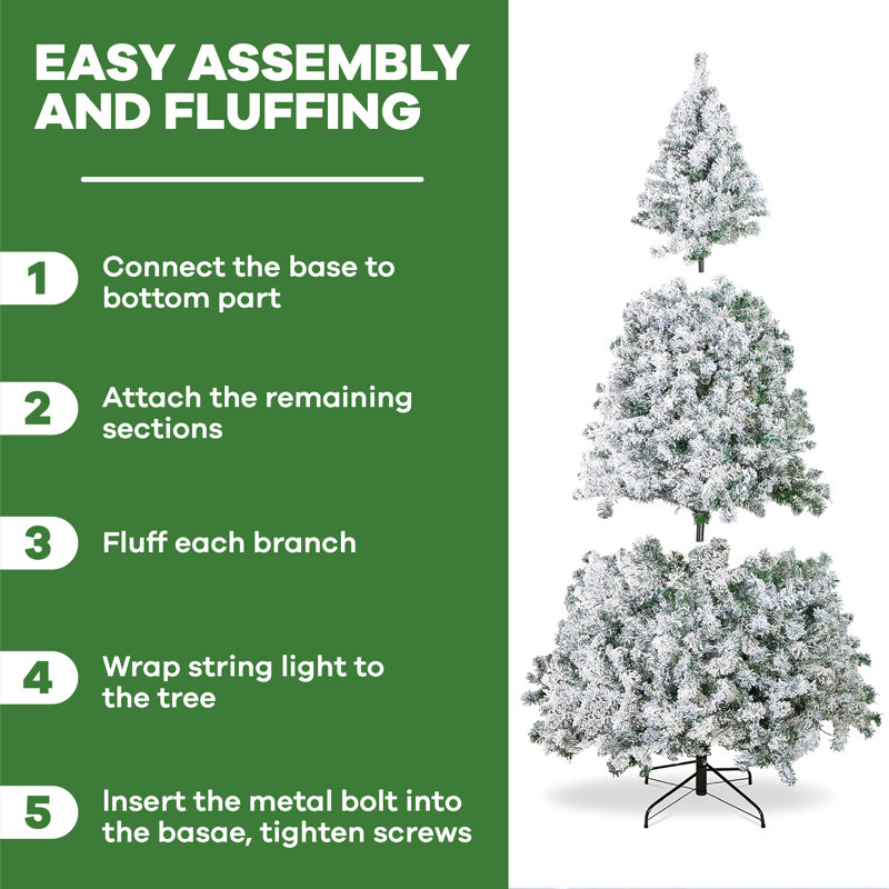 Traditional Snow Flocked Christmas Tree with Lights, Prelit with Stand, 7.5 ft