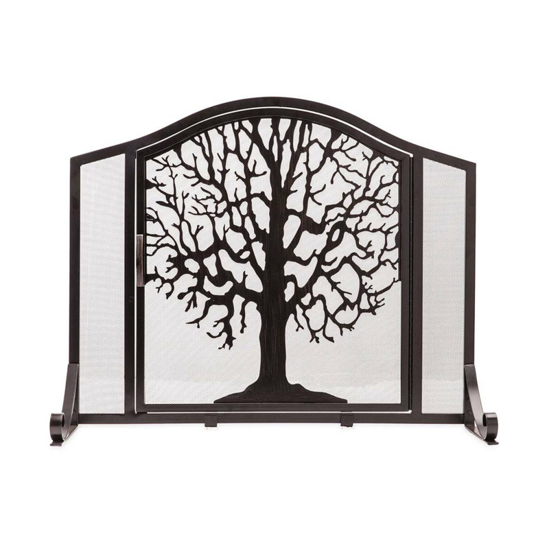 Kittleson Large Tree of Life Fire Screen with Door - Black, 33" H x 44" W x 7.5" D