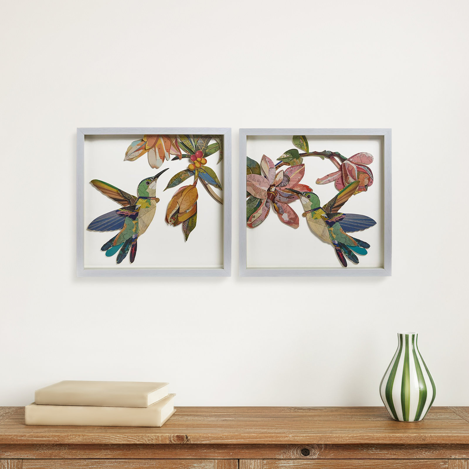 Hummingbirds Paper Collage 2-Piece Print Set