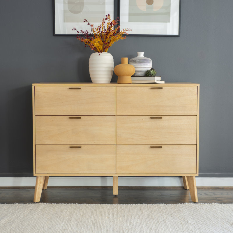 Mathiatis Mid Century 6 Drawer 50'' W Double Dresser, Tan