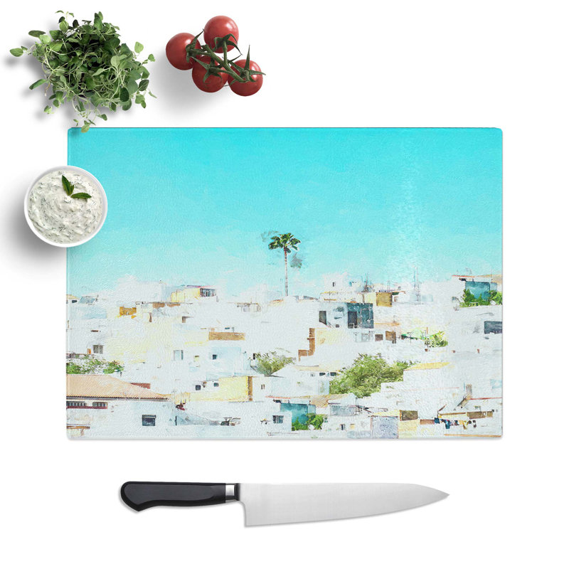 Tempered Glass Rooftops in Montecorto Spain Chopping Board, 28.5 cm W x 20 cm L