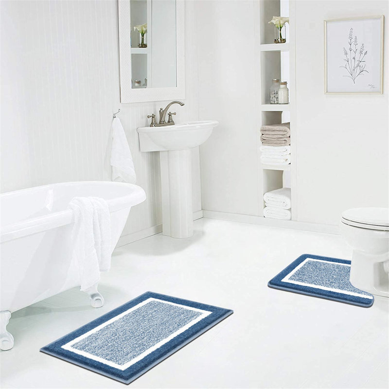 Rectangle Bath Mat, Blue/White
