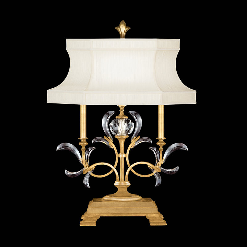 Gold Leaf Crystal Table Lamp with Silk Shade